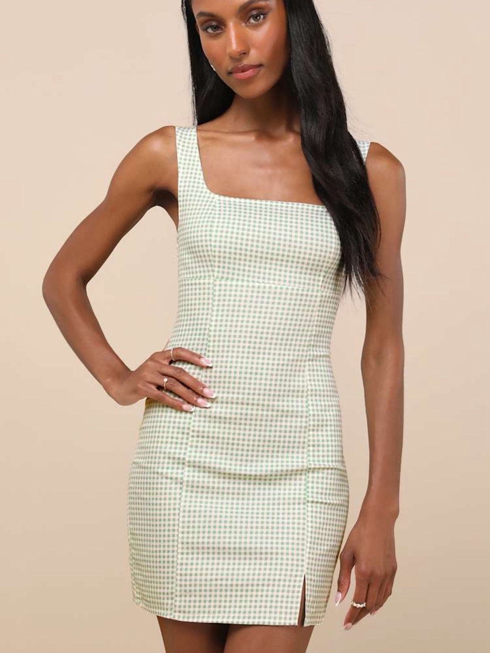 Lulus Farmcore Sage Green Gingham Picnic Cottagecore Mini Dress Size S summer